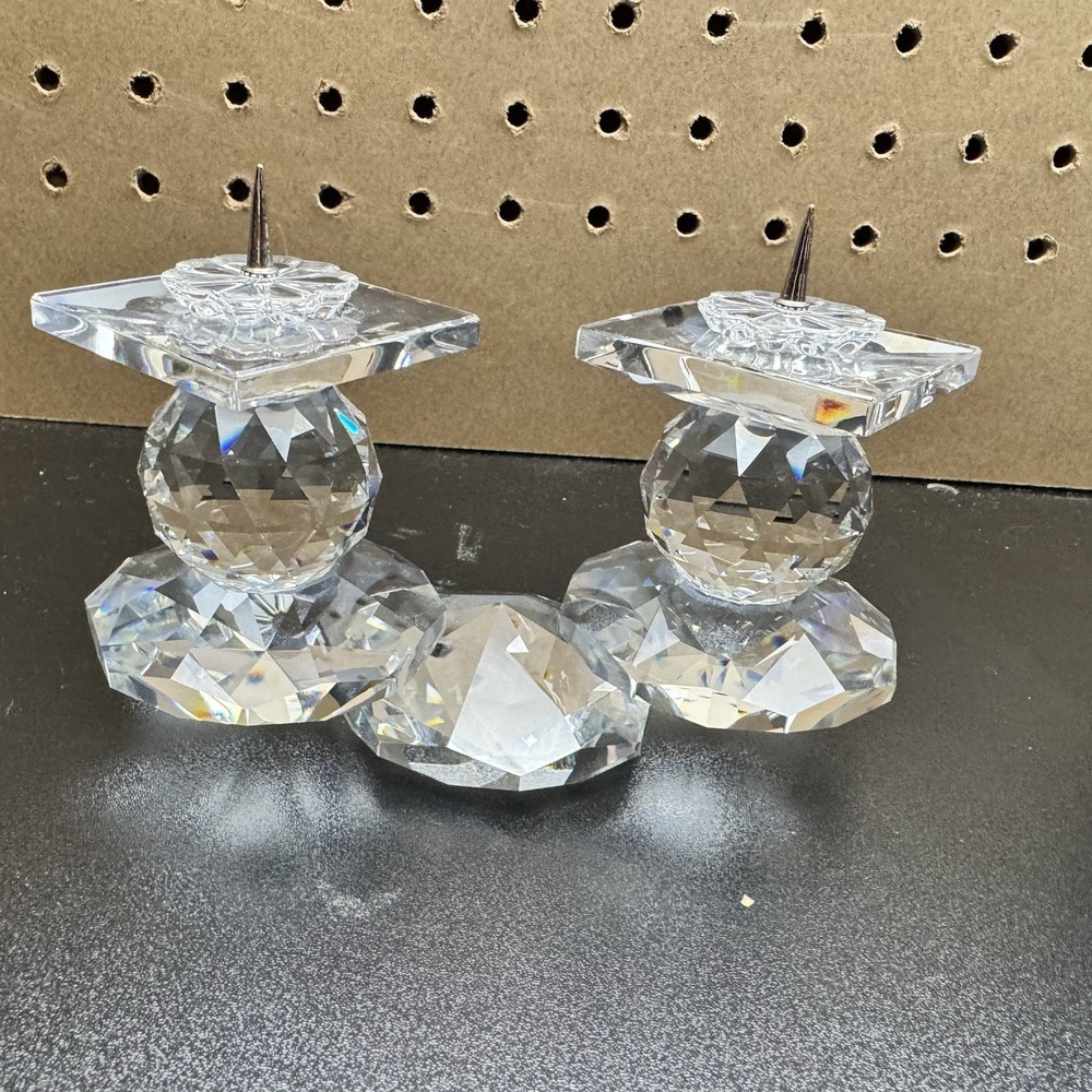 Swarovski Crystal Candle Holder Art 7600 NR Vintage Pin Austria w Box
